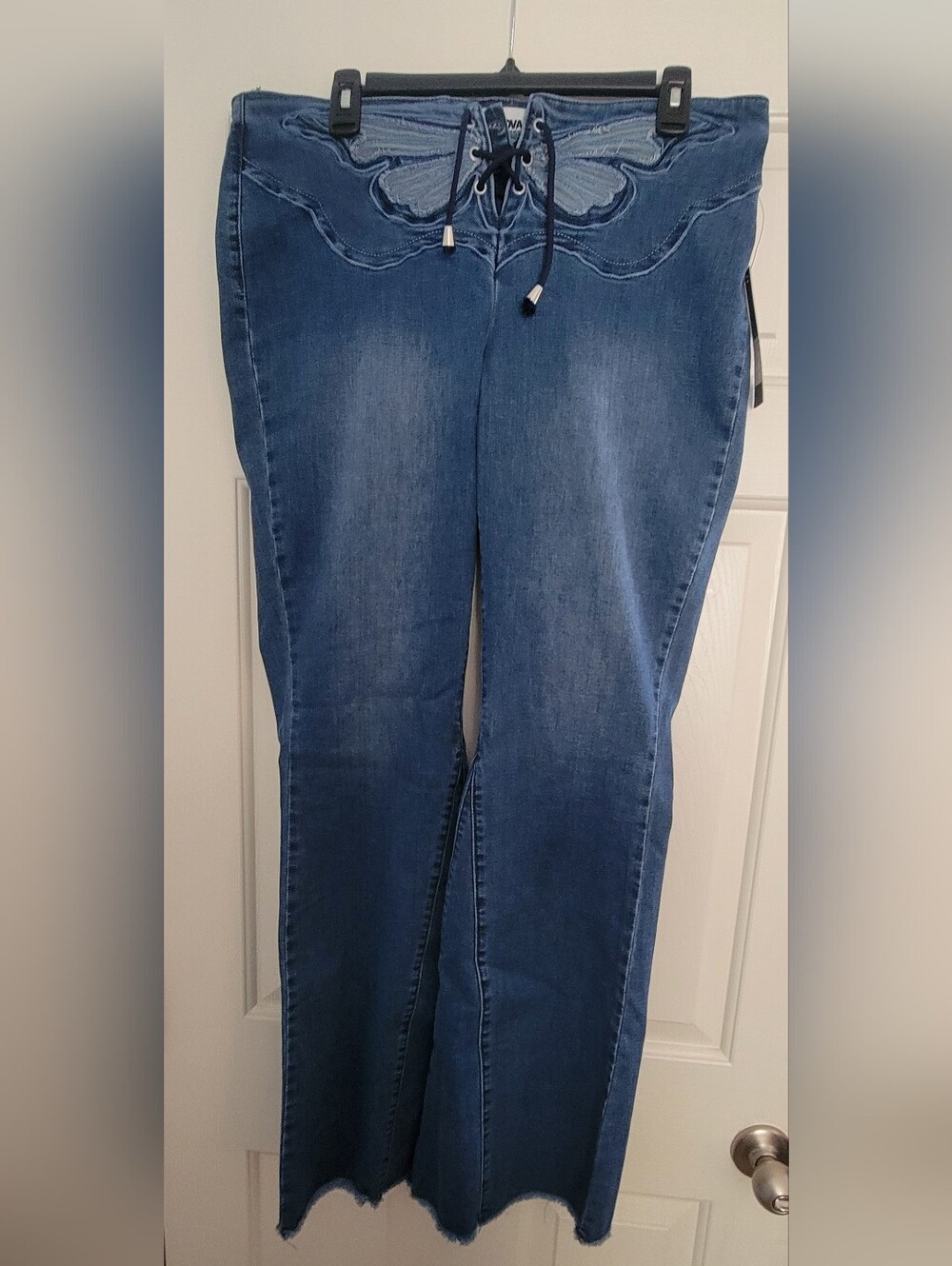 Fashion Nova Women's Dark Blue Lace-Up Flare Jeans